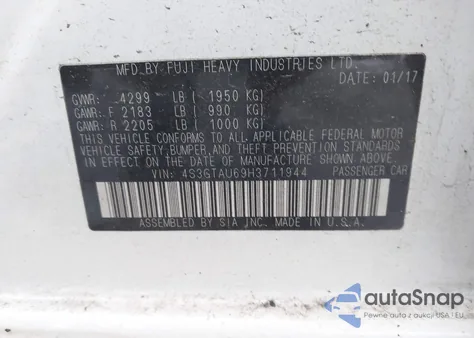 2017 Subaru Impreza Limited из США, поврежденный, VIN 4S3GTAU69H3711944